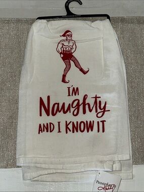 Primitives by Kathy White Holiday Dish Towel I’ m Naughty and I Know It New